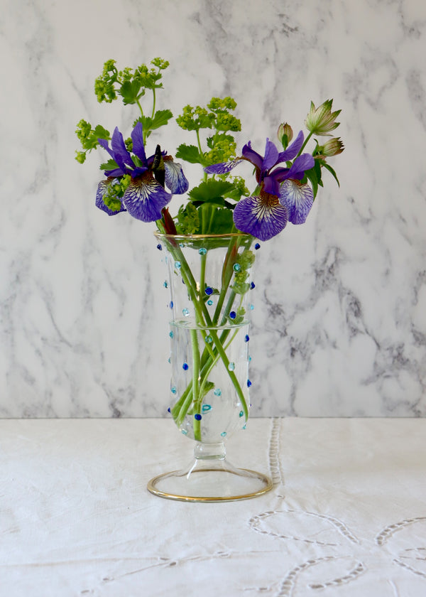 Tall Glass Vase - Dotty Blue