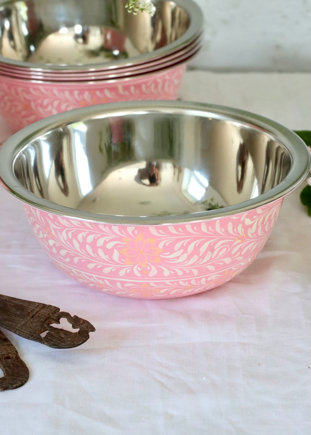 Mixing Bowl- Pink Leaf