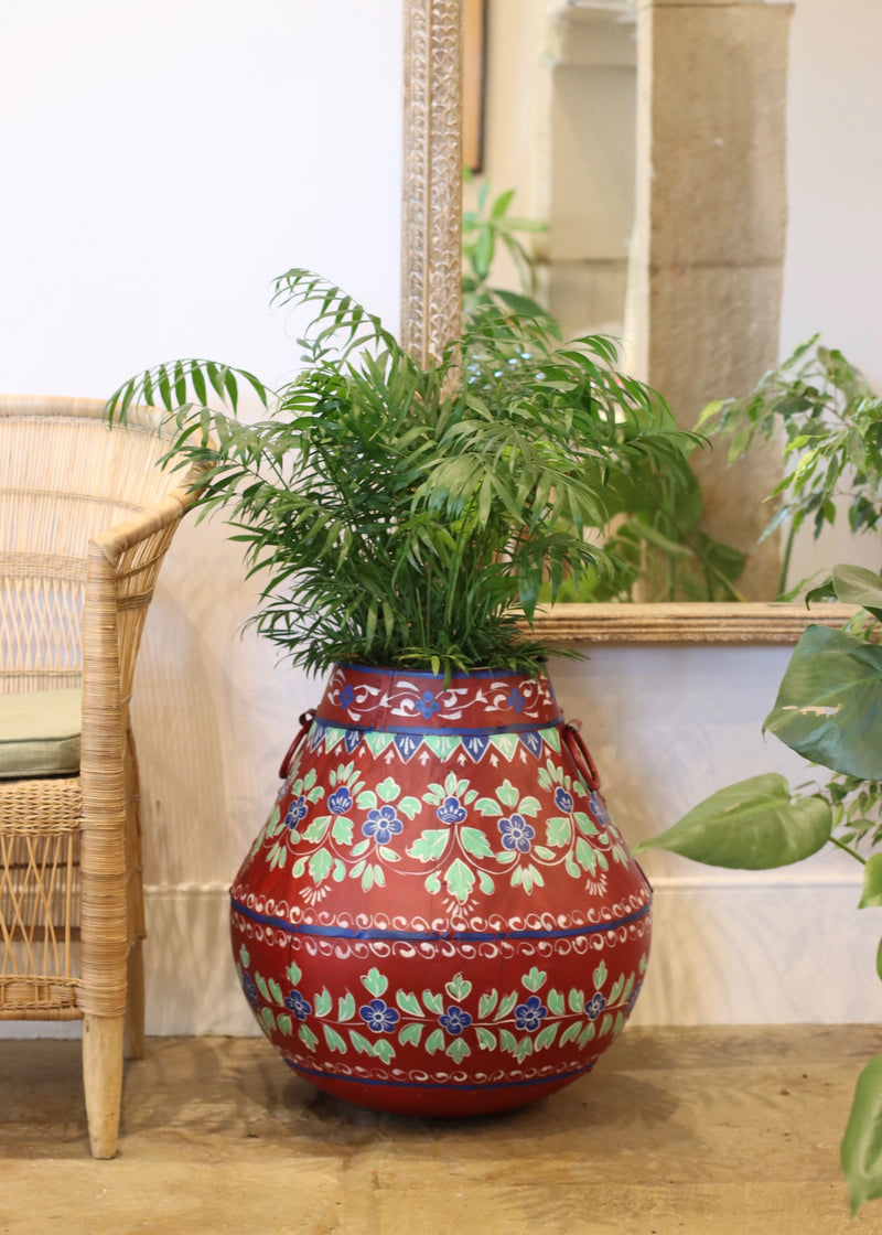 Decorative Painted Pot - Deep Red