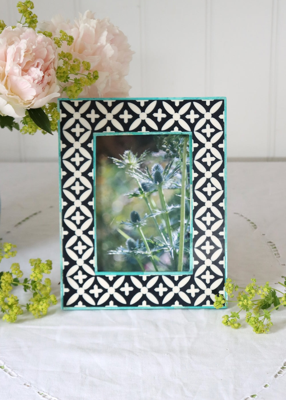 Photo Frame- Dark Navy Cross With Turquoise