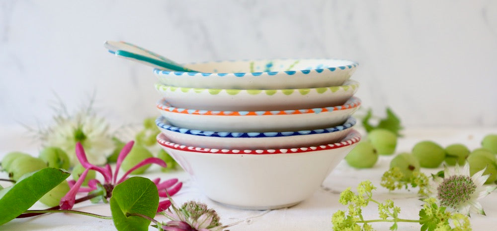 NEW IN: Nut Bowl - SET of 3 White & Teal