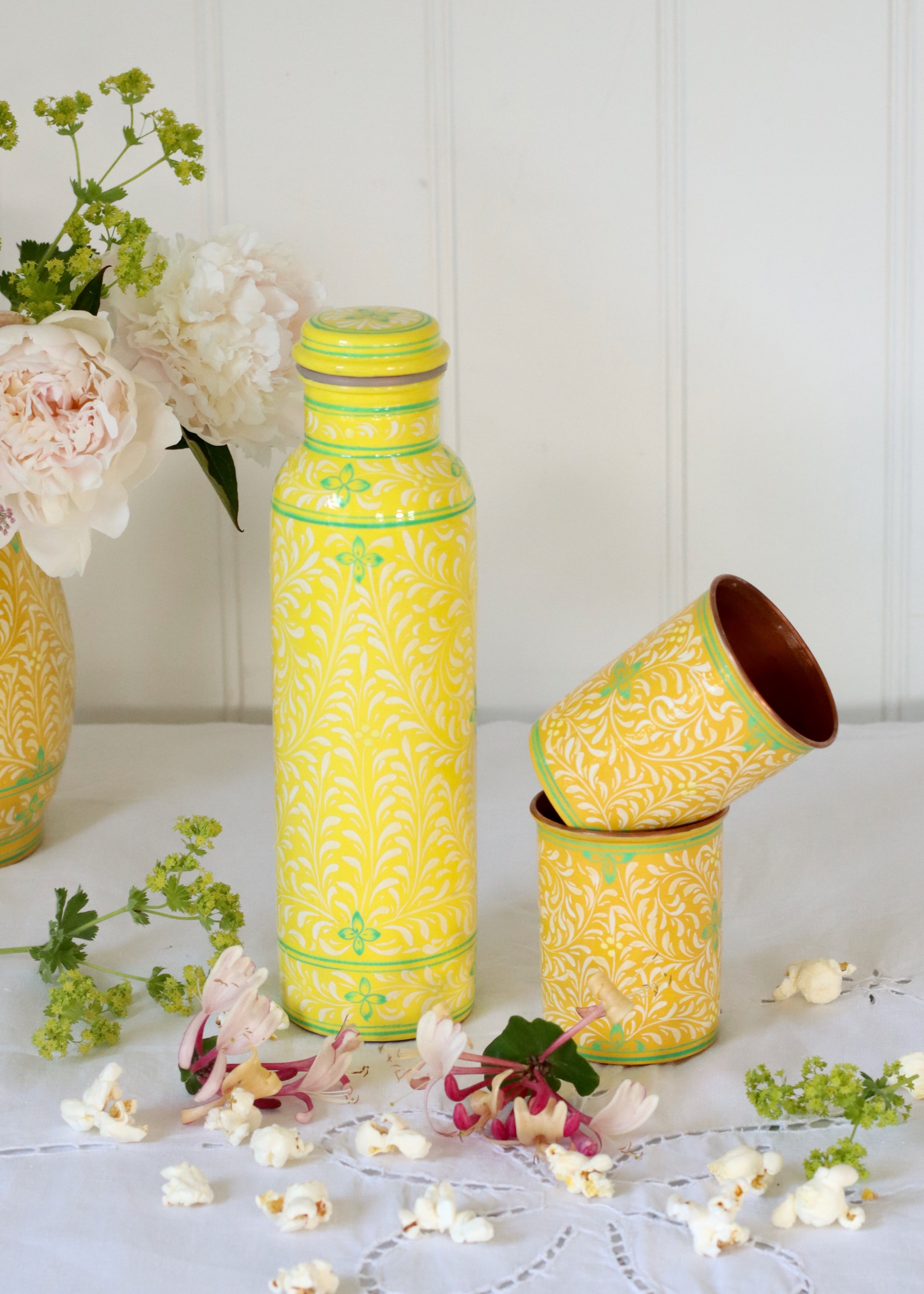 Hand Painted Water Bottle- Yellow