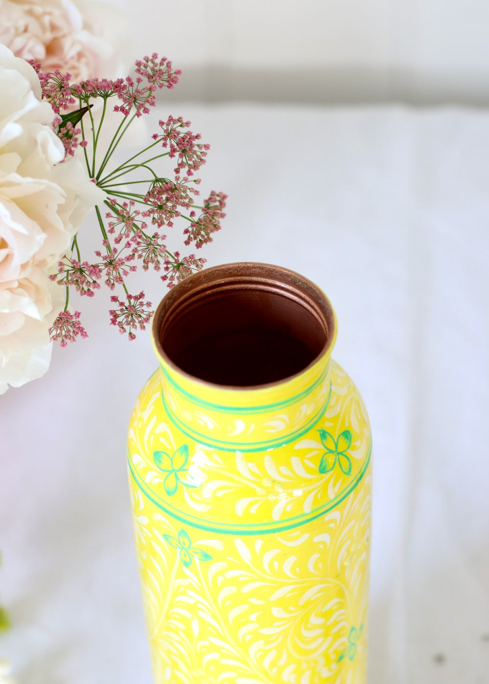 Hand Painted Water Bottle & Tumblers Set- Yellow