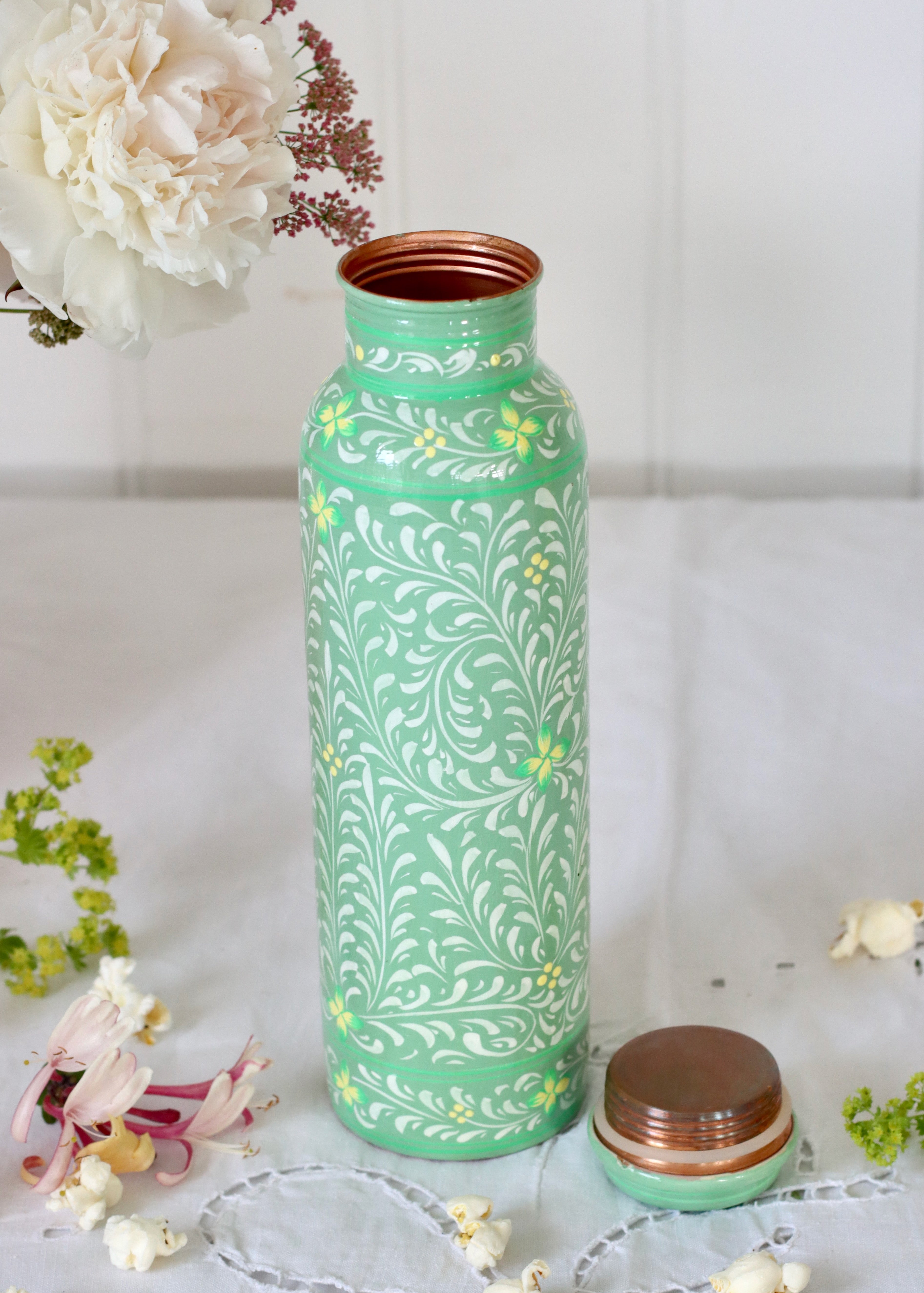 Hand Painted Water Bottle -Green
