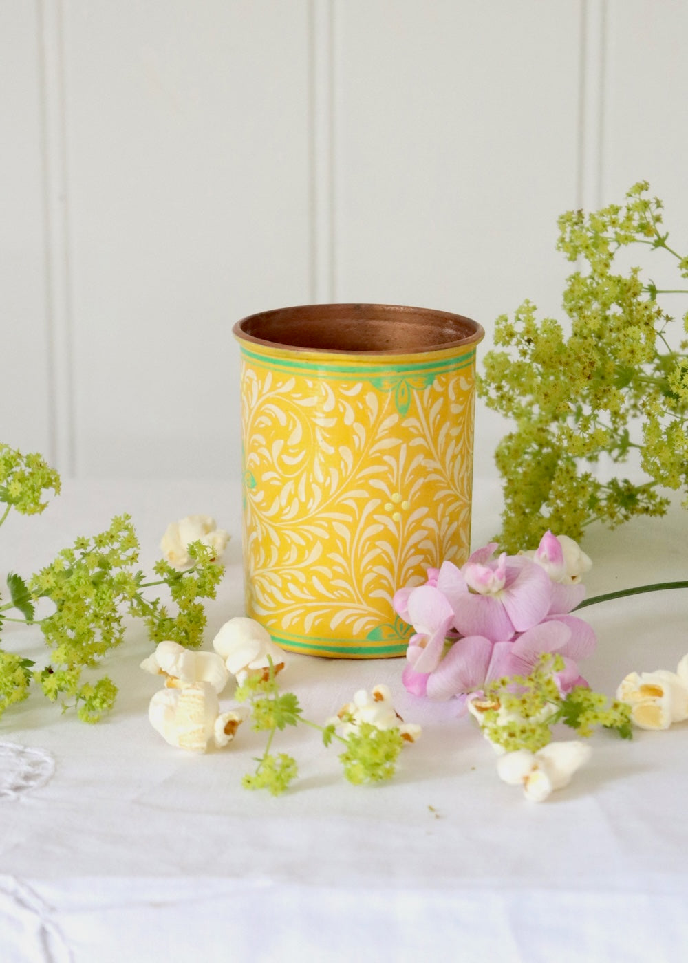 Copper Lined Brush Pot- Yellow Leaf