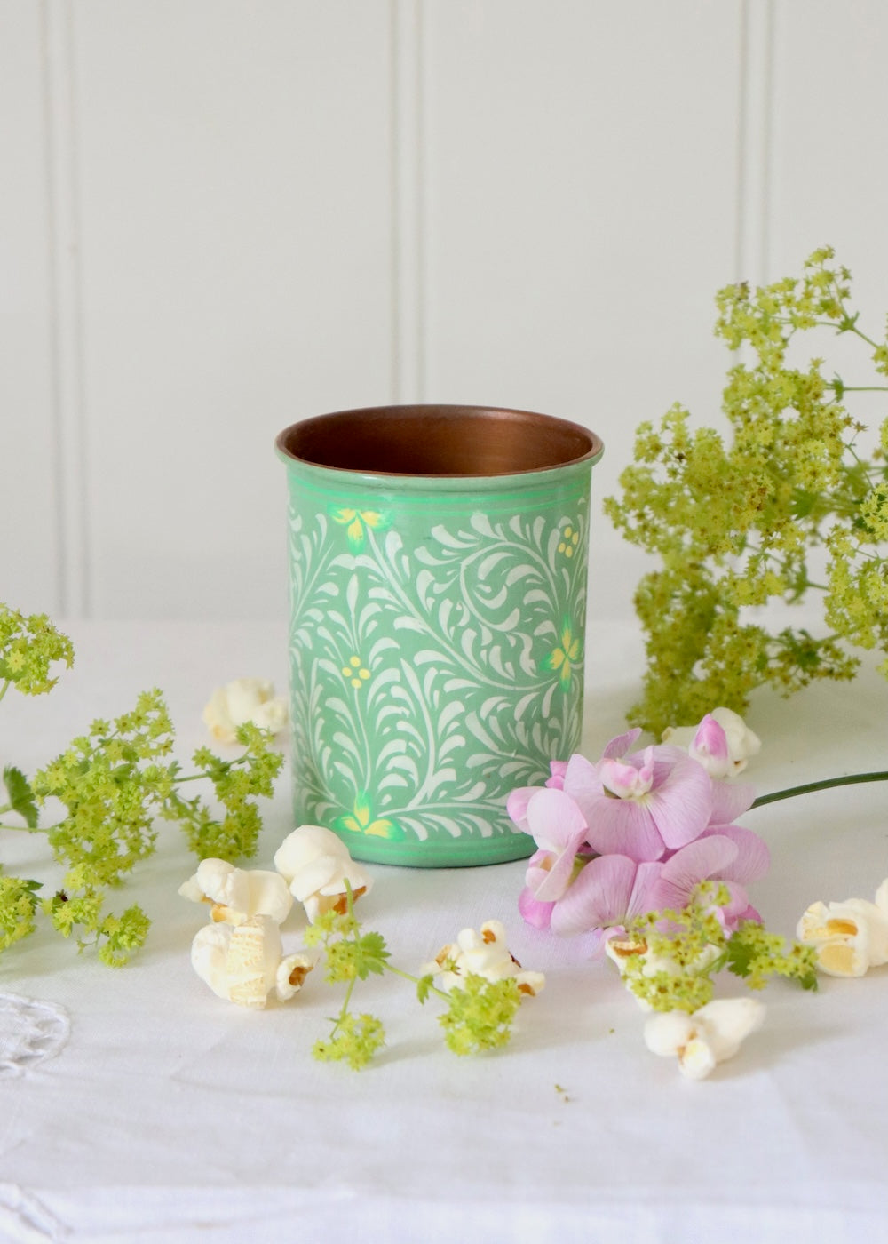 Copper Lined Brush Pot- Green Leaf