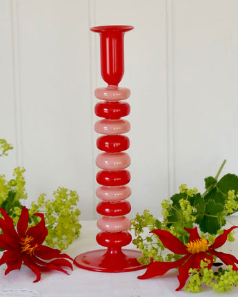 Sea Pebble Candlestick Pink & Red - Tall