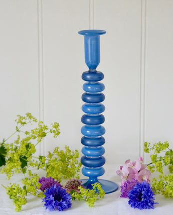 Sea Pebble Candlestick  Blues -Tall