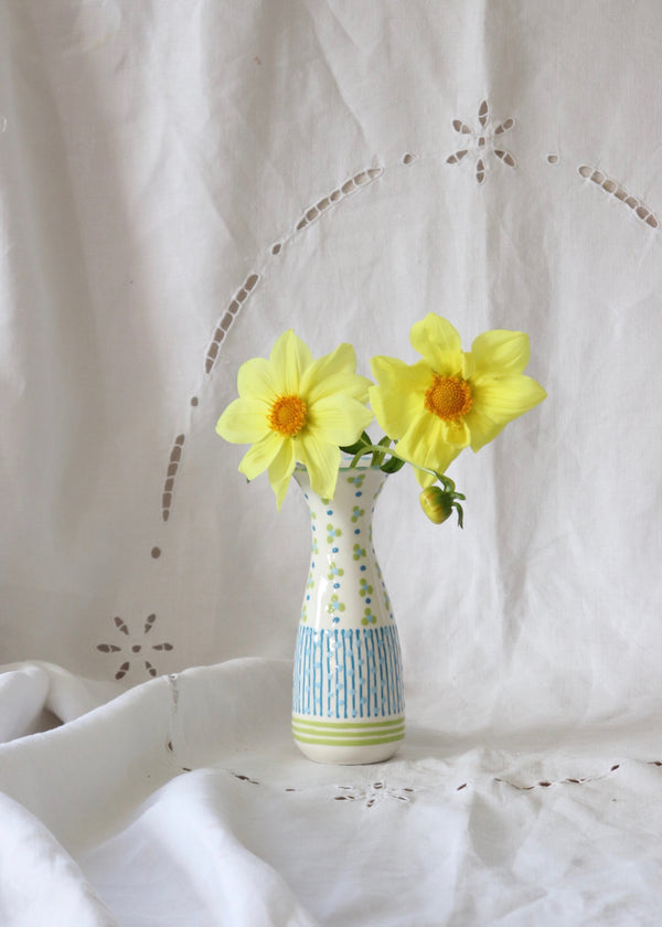 Bud Vase - White with Green Stripes