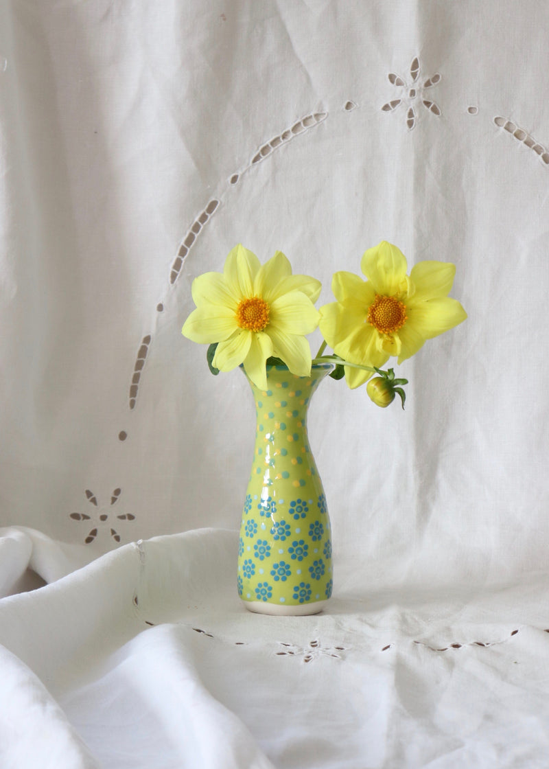 Bud Vase - Lime and Turquoise Flower