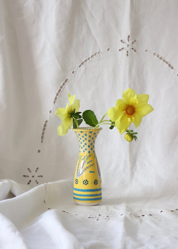 Bud Vase - Yellow with Blue Bands