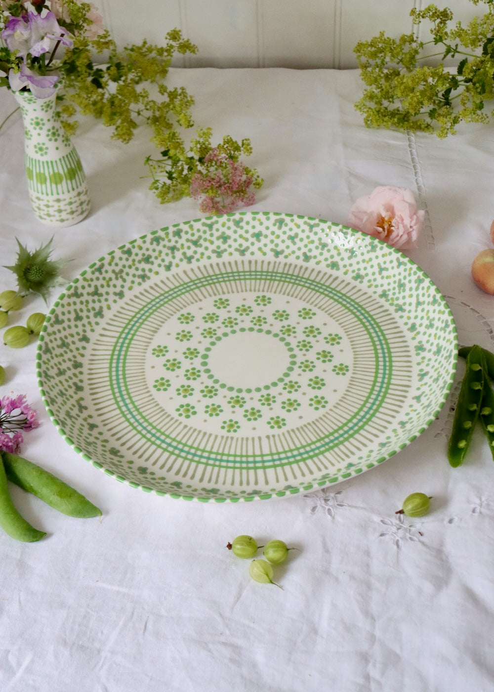 Round Serving Platter - White & Green