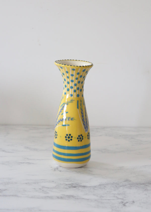 Bud Vase - Yellow with Blue Bands
