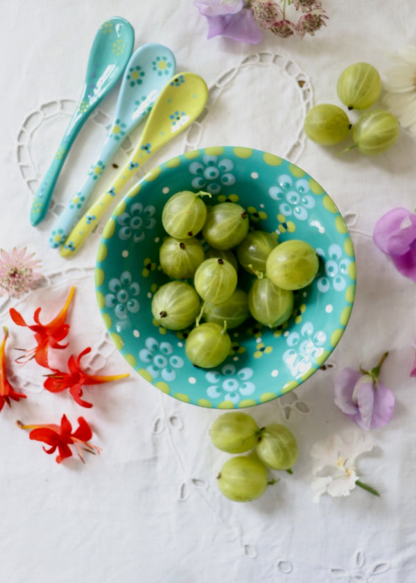 NEW IN: Nut Bowl - Teal with Pale Blue Flowers