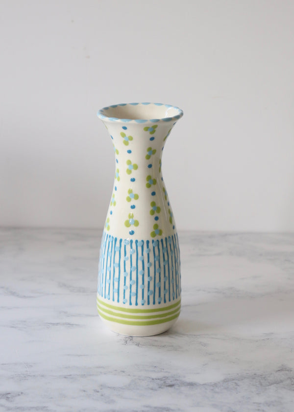 Bud Vase - White with Green Stripes