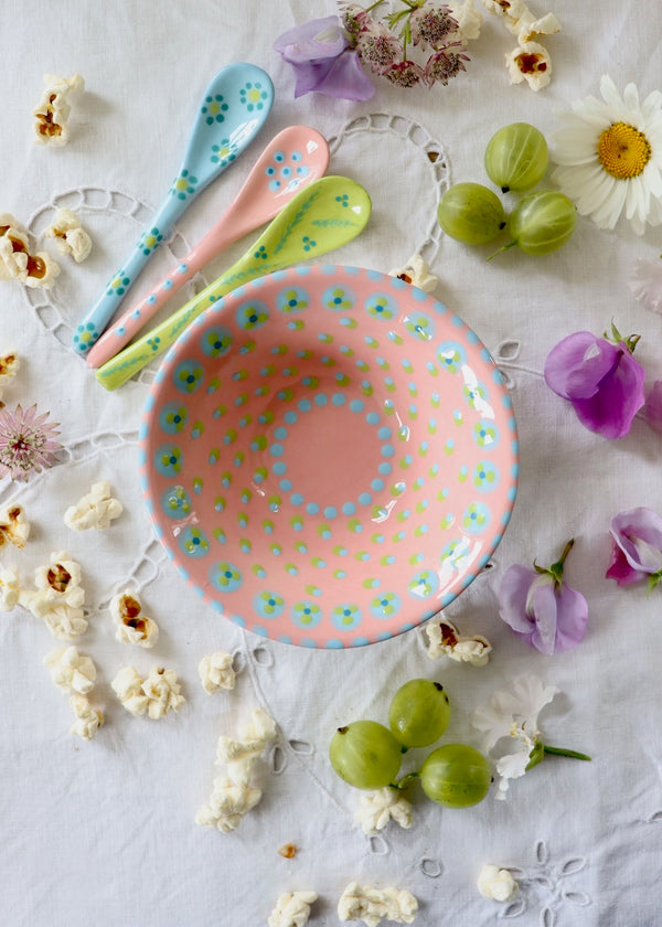 NEW IN: Nut Bowl - Pink with Green & Pale Blue Circles