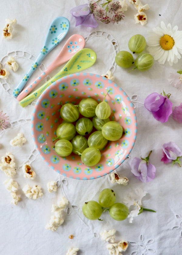 NEW IN: Nut Bowl - Pink with Green & Pale Blue Circles