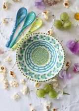 NEW IN: Nut Bowl - White with Large Teal Circles & Stripes