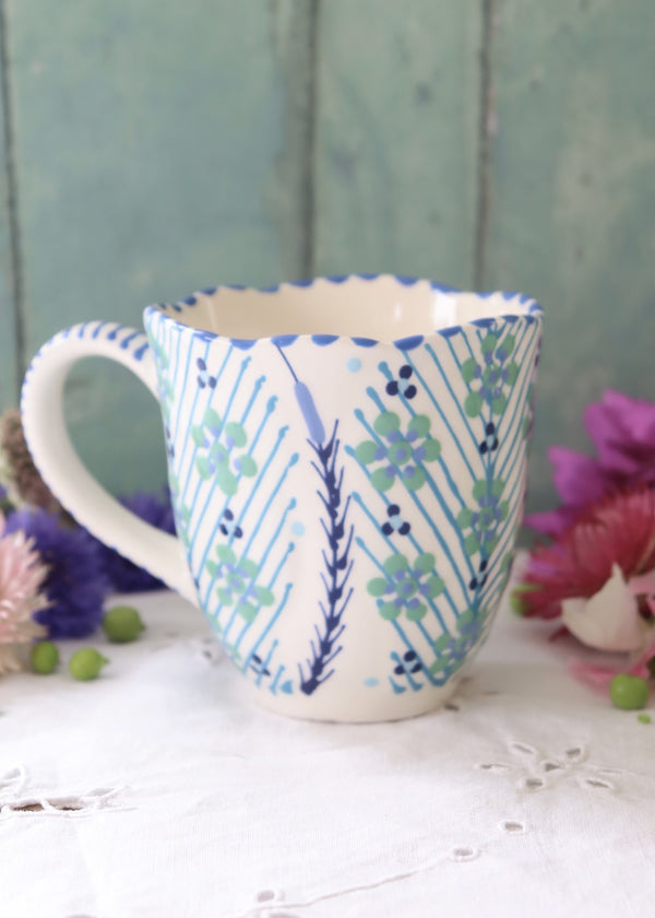 Waterlily Mug - White & Blue with Teal Flowers
