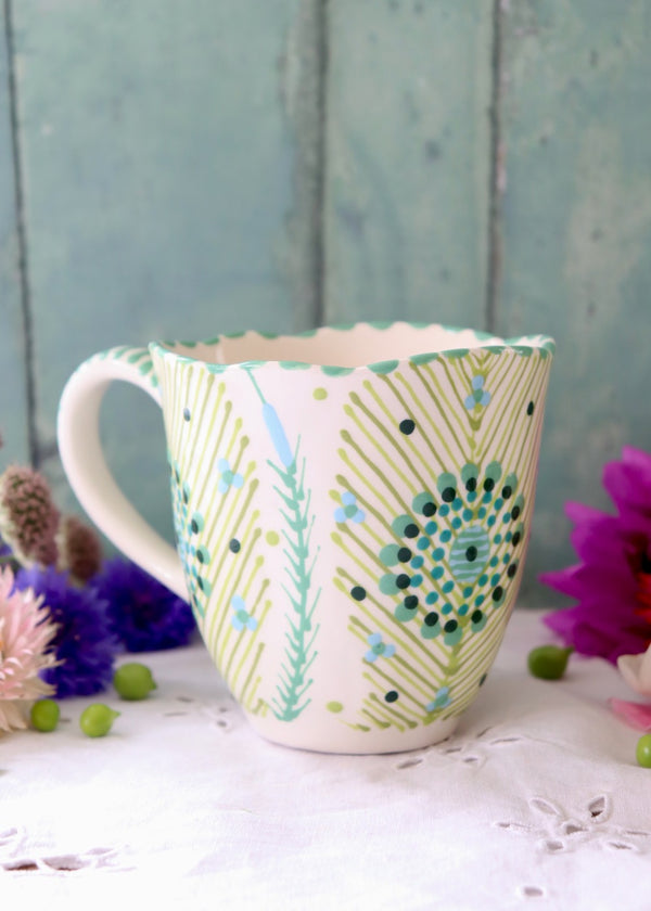 Waterlily Mug- White with Large Teal Flower