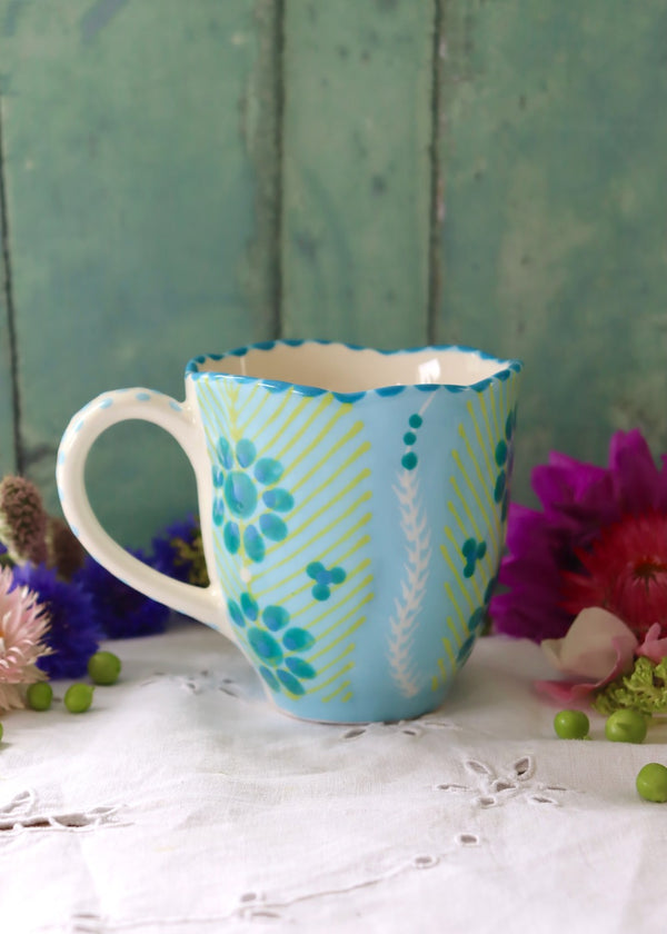 Waterlily Mug - Pale Blue with Big Blue Flowers