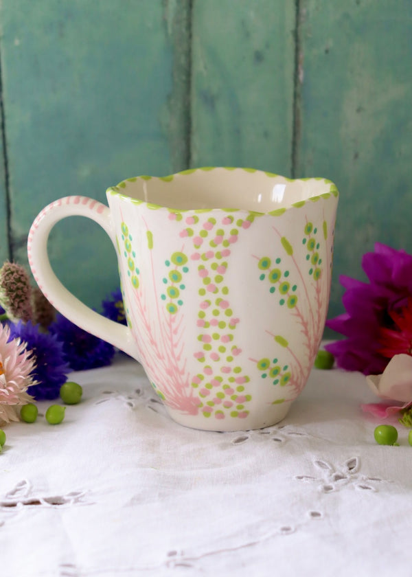 Waterlily Mug White And Pink with Lime Fronds