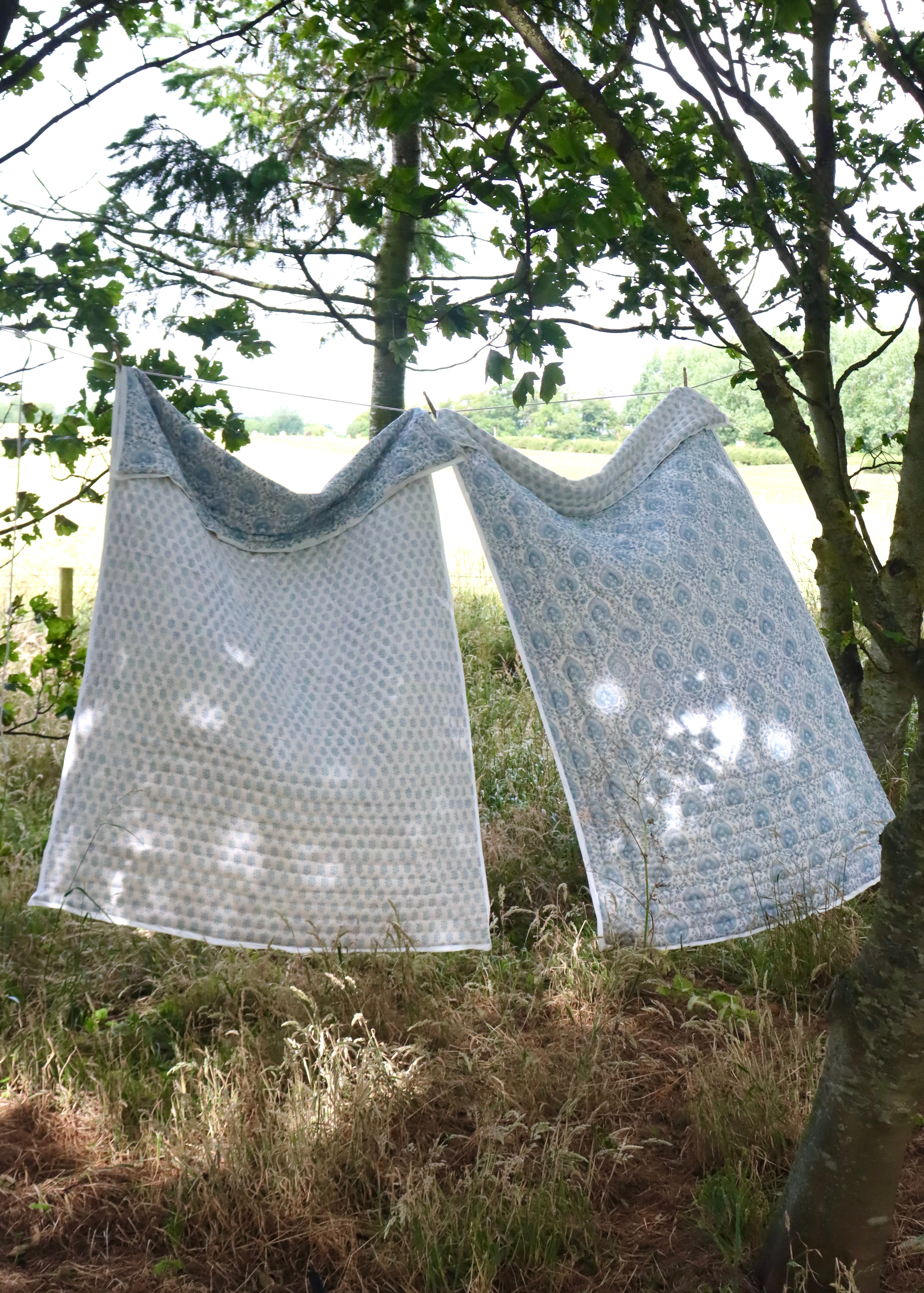 Hand block Printed Quilt - Dusty Blue