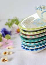 Garlic Platter - White with Lime Fronds & Circles