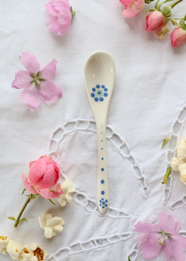 Ceramic Spoon - White with Blue Flower