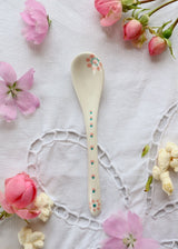 Ceramic Spoon - White with Little Orange Flower