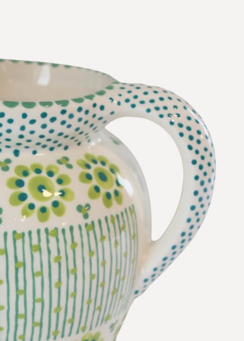Water Jug - White with Big Lime Daisies