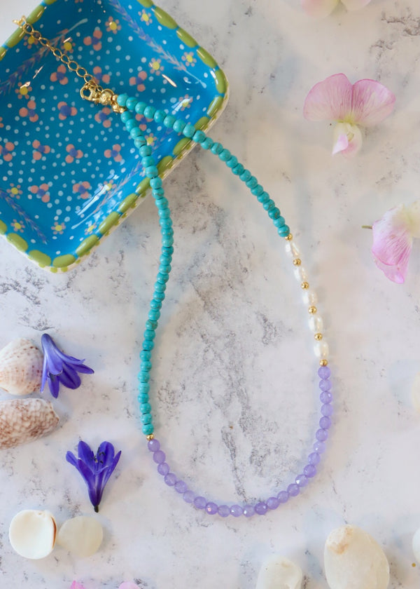 Vivia Pearl Turquoise & Purple Jade Necklace