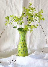 Bud Vase - Lime with Dark Blue Daisy Flowers