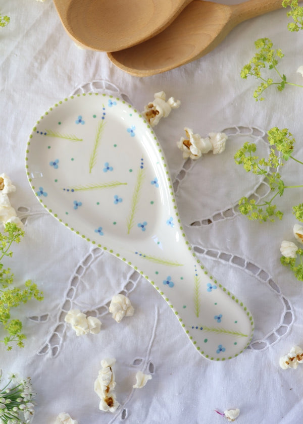 Spoon Rest - White with Little Blue Flowers