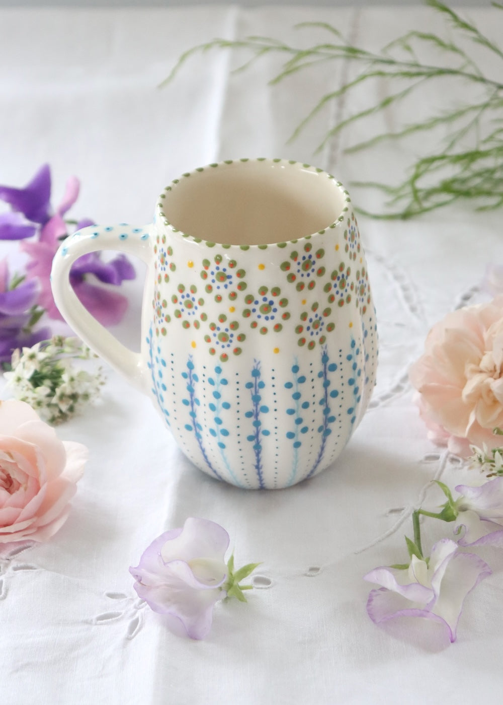 SAMPLE Mug White with Teal Flower - ONLY 1