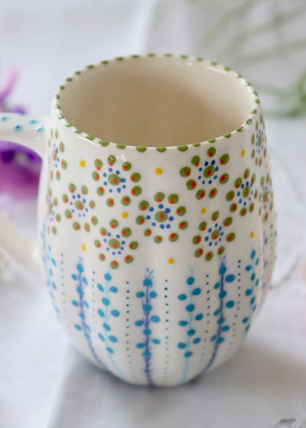 SAMPLE Mug White with Teal Flower - ONLY 1