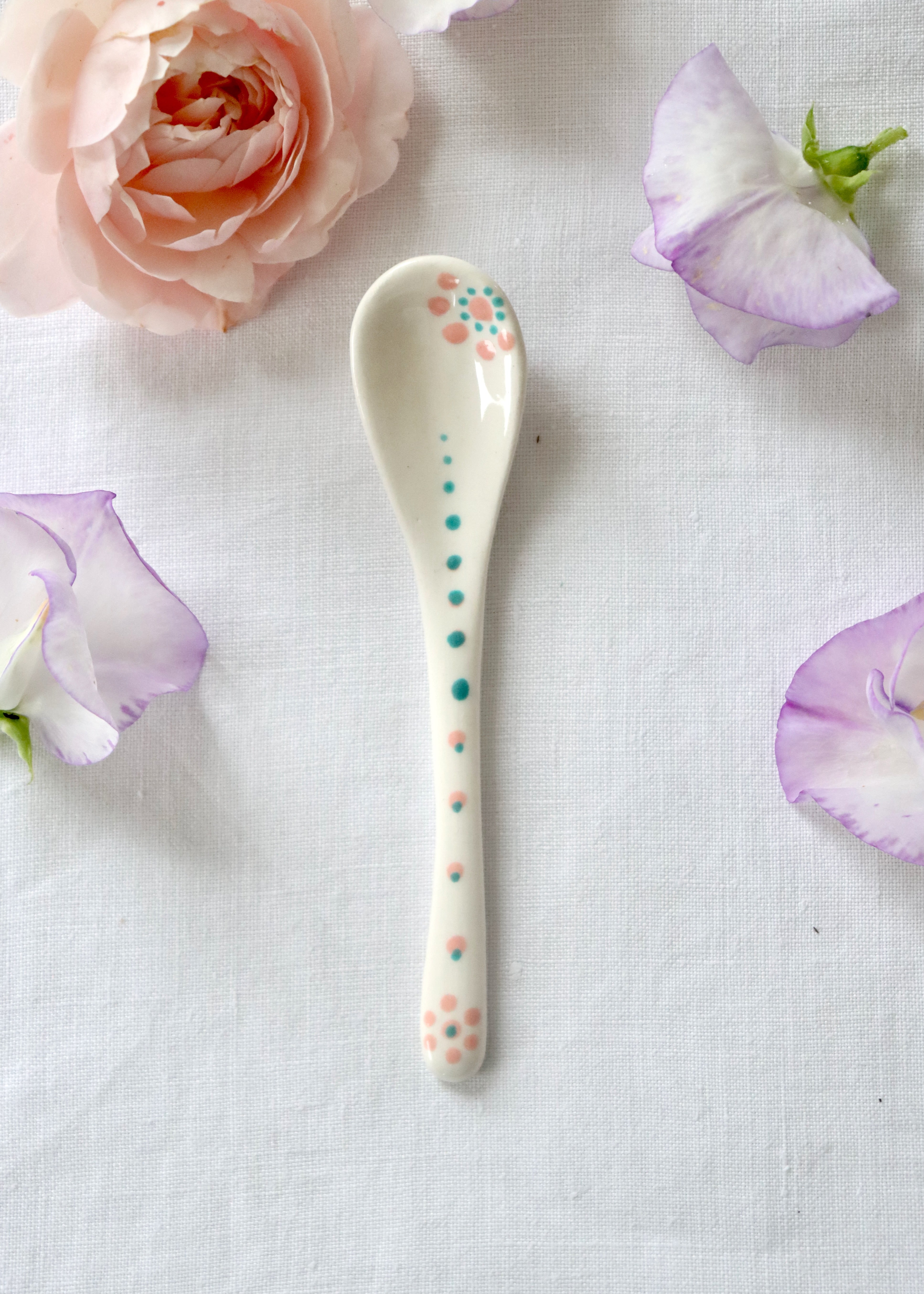 Ceramic Spoon - White with little flowers