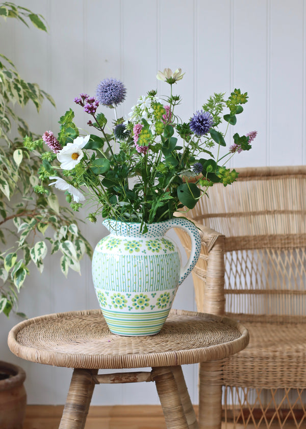 Water Jug - White with Big Lime Daisies