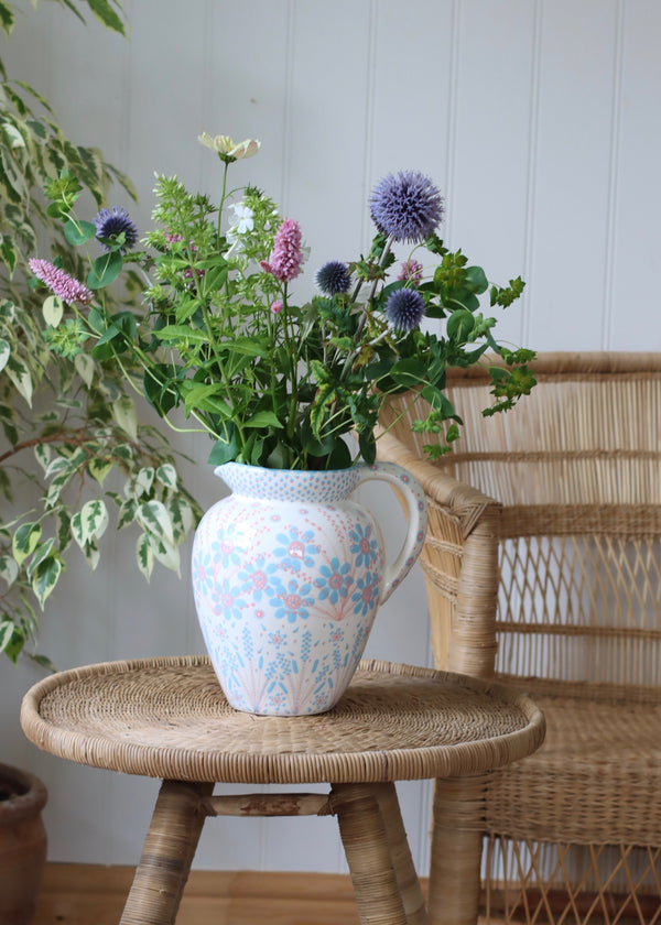 Water Jug - White with Blue Flowers and Pink