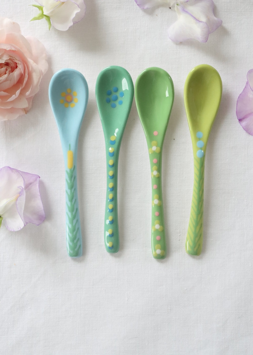 Ceramic Spoons - Set Of 4 Greens