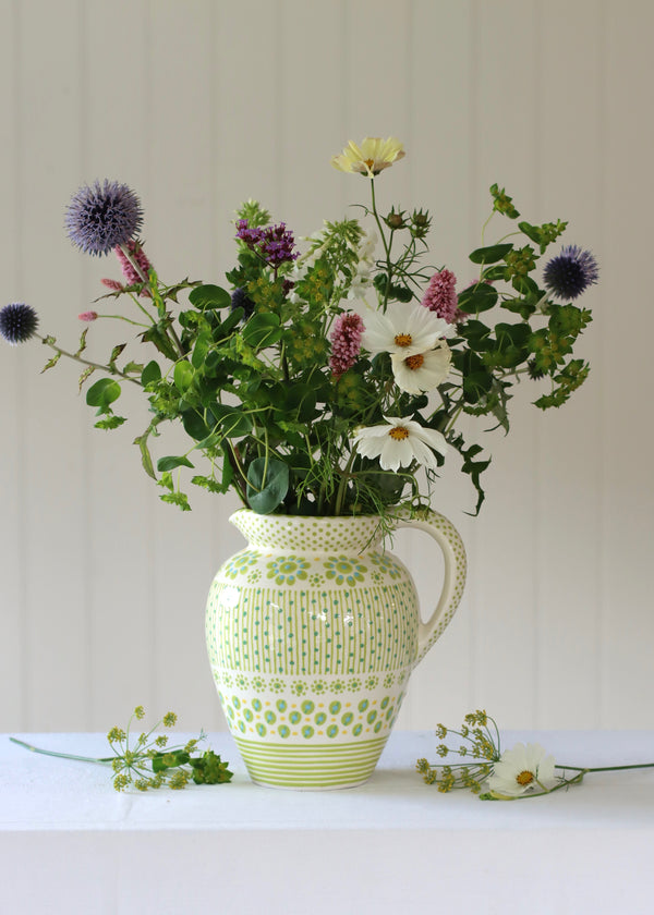 Water Jug - White with Lime Flowers