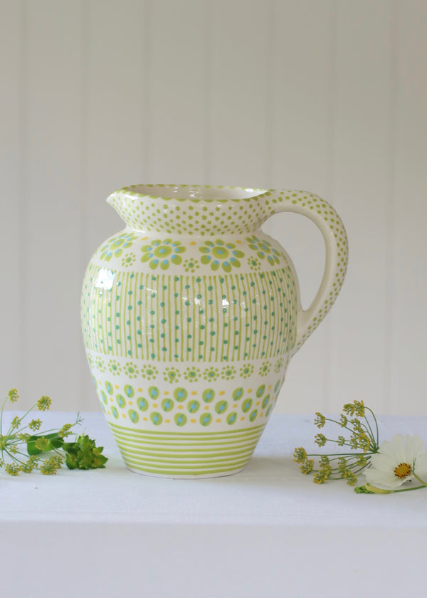 Water Jug - White with Lime Flowers