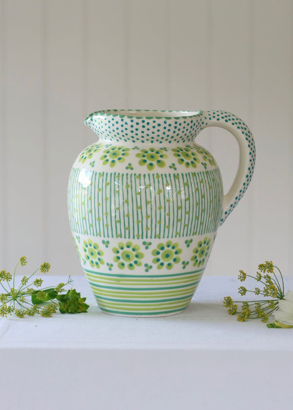 Water Jug - White with Big Lime Daisies