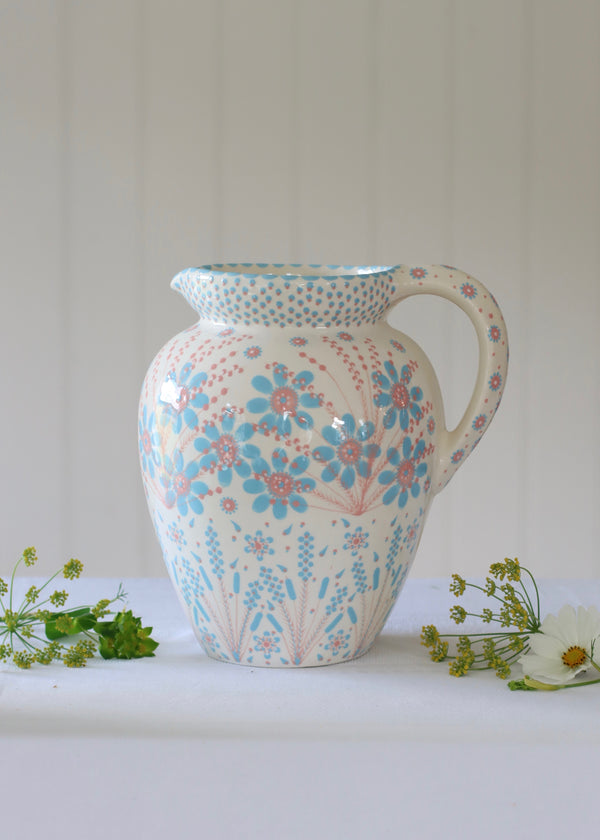 Water Jug - White with Blue Flowers and Pink