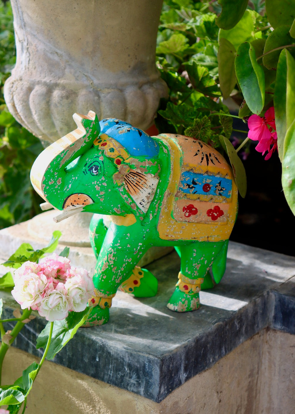 Decorative Wooden Elephant - Apple Green