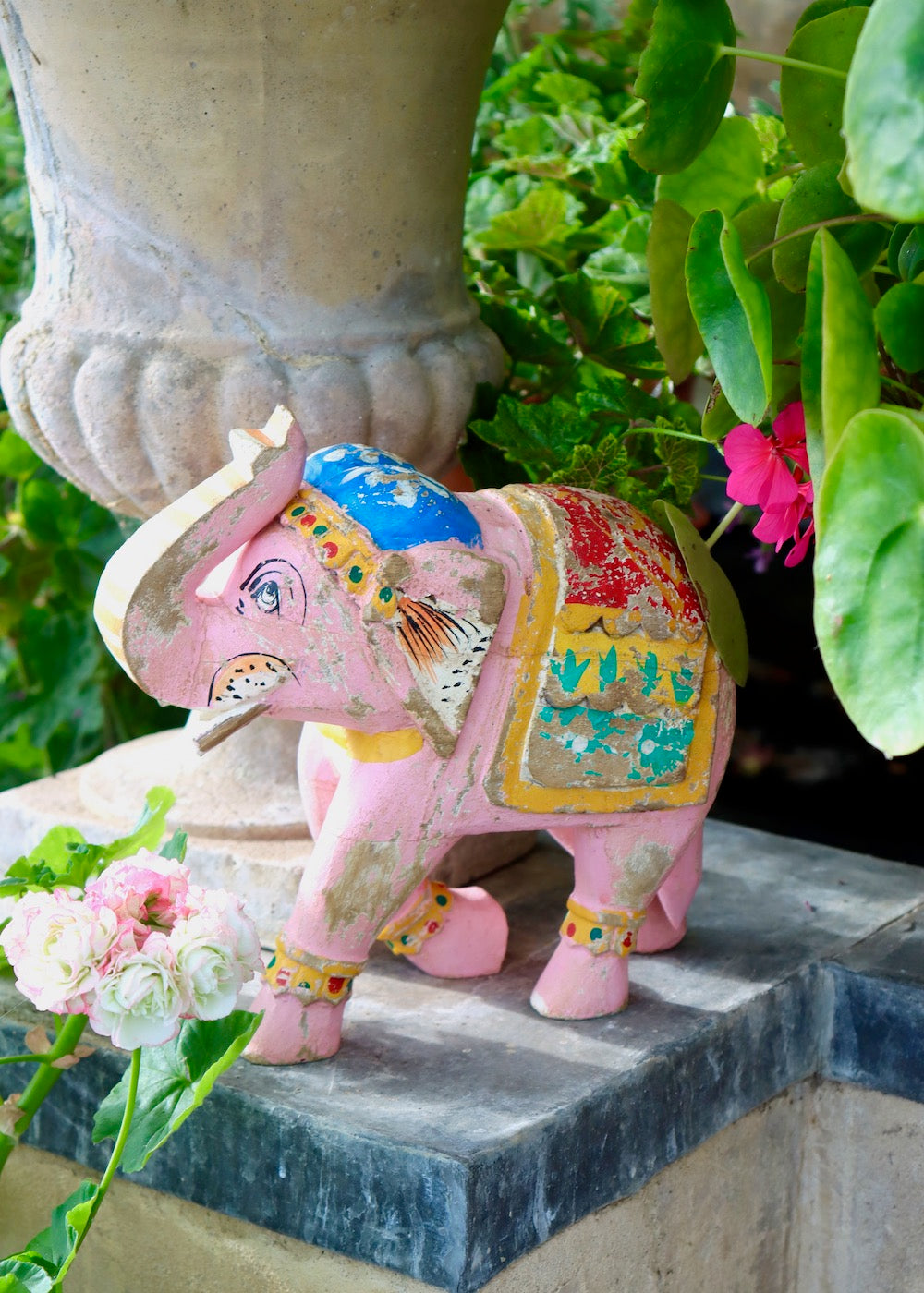 Decorative Wooden Elephant - Pale Pink