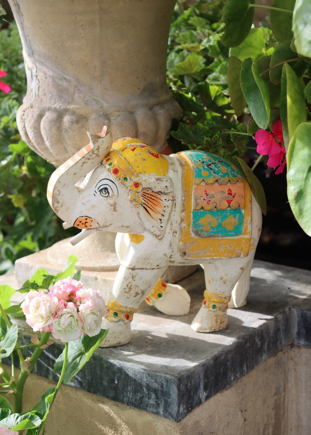 Decorative Wooden Elephant - White