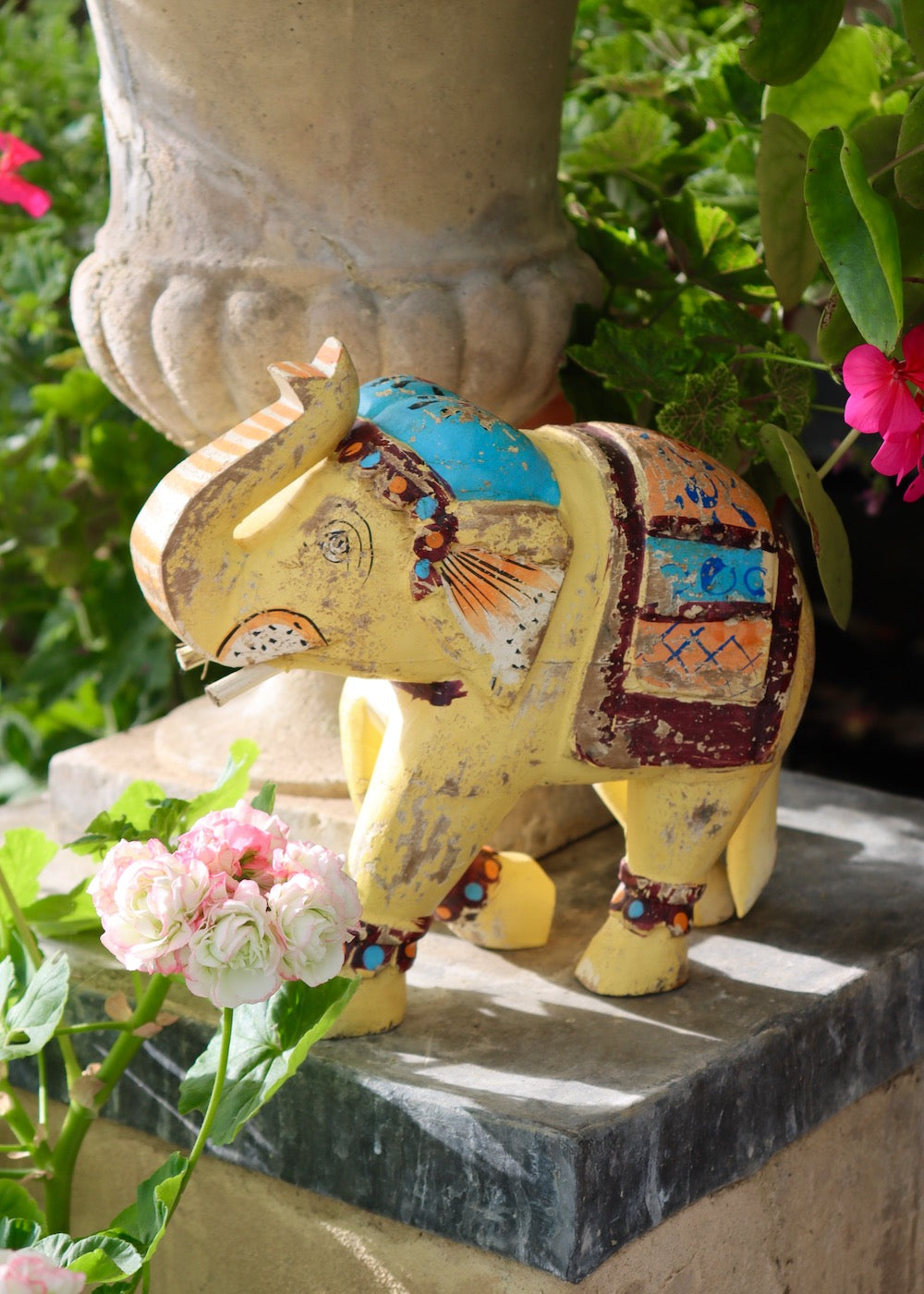 Decorative Wooden Elephant - Yellow