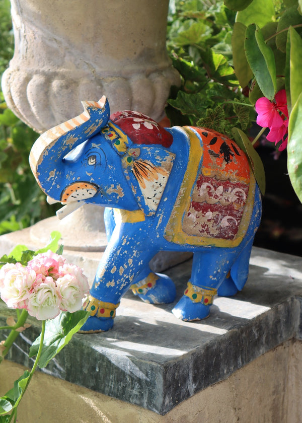 Decorative Wooden Elephant - Deep Blue