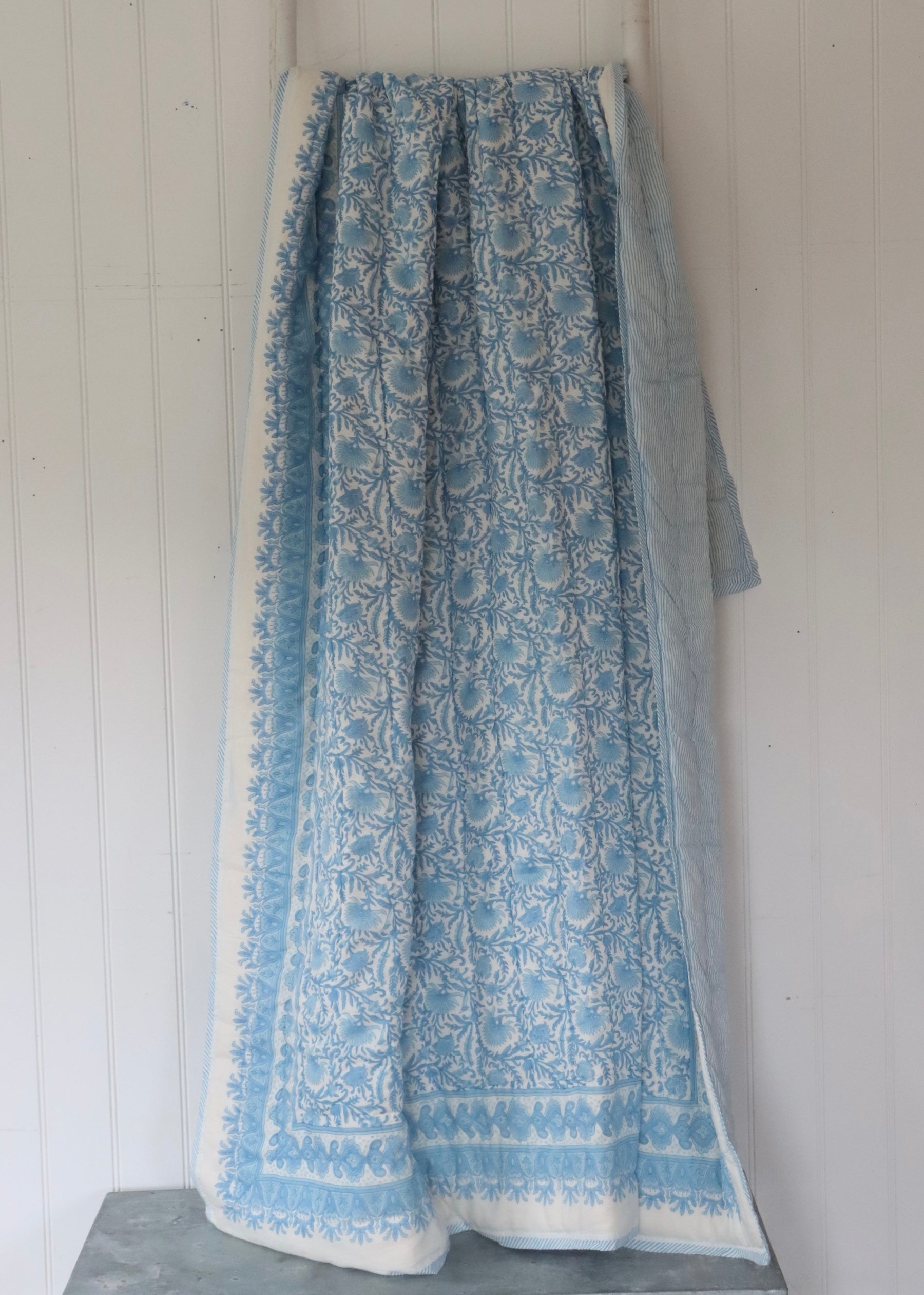 Hand Block Printed Quilt - Cornflower Blue